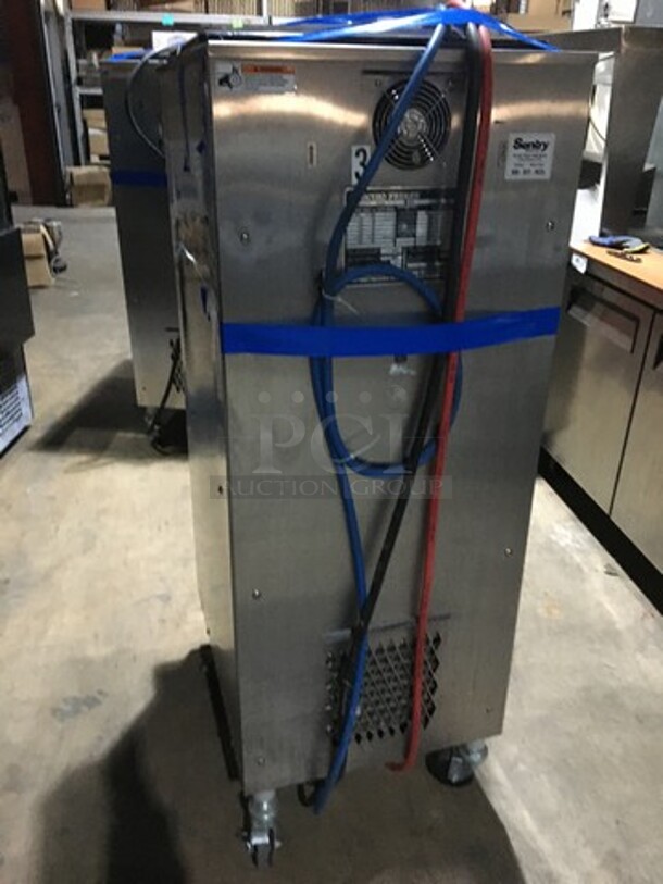 Wow! Late Model Electro Freeze 3 Handle Electric Powered Soft Serve Ice Cream/Yogurt Machine! All S.S. Body! Model SL500132 Serial C2S1298! 208/230V 3Phase! On Commercial Casters! Working When Removed! - Image 2 of 10