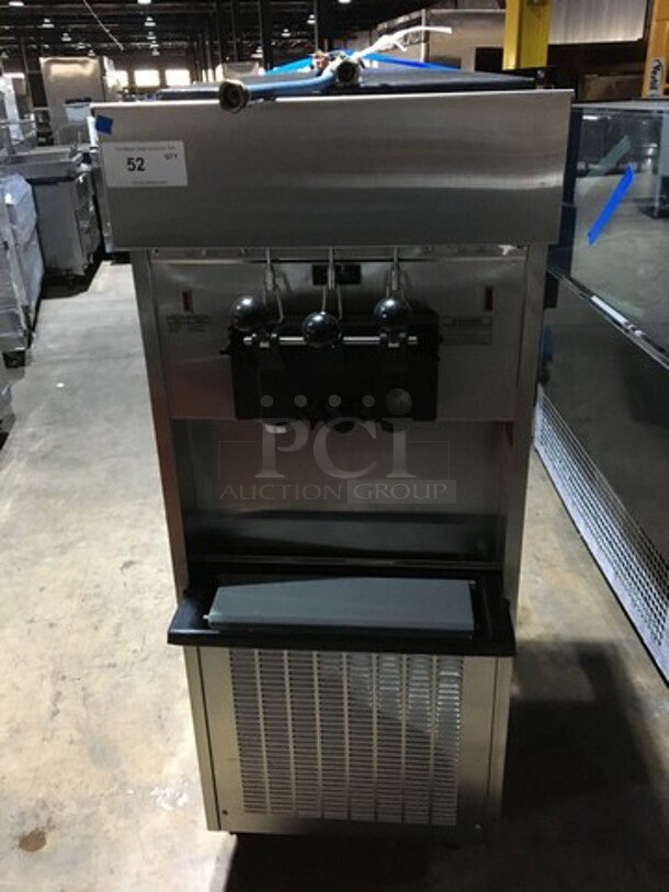 Wow! Late Model Electro Freeze 3 Handle Electric Powered Soft Serve Ice Cream/Yogurt Machine! All S.S. Body! Model SL500132 Serial B2S664! 208/230V 3Phase! On Commercial Casters! Working When Removed!