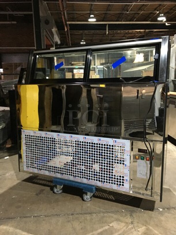 SWEET! 2020 LATE MODEL Evco Commercial Refrigerated Gelato/Ice Cream Showcase Display Case! With LED  Lights! With 2 Sliding Rear Doors! Model WD4R! 110V! Working When Removed! - Image 3 of 11