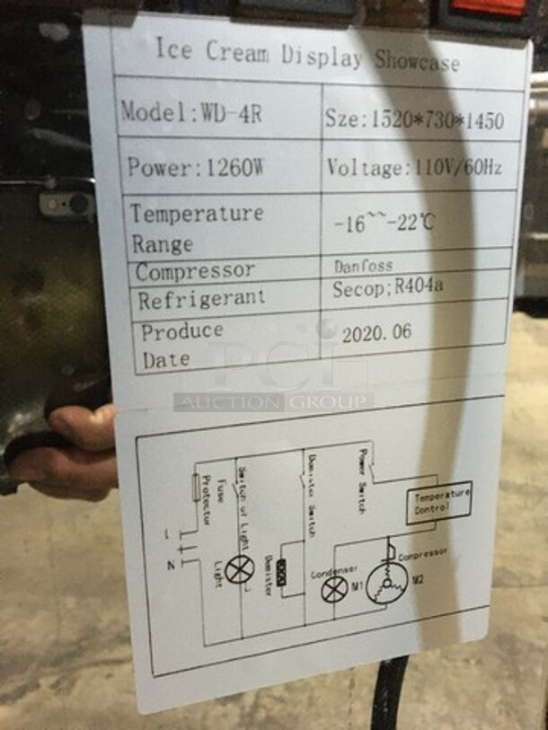 SWEET! 2020 LATE MODEL Evco Commercial Refrigerated Gelato/Ice Cream Showcase Display Case! With LED  Lights! With 2 Sliding Rear Doors! Model WD4R! 110V! Working When Removed! - Image 7 of 11
