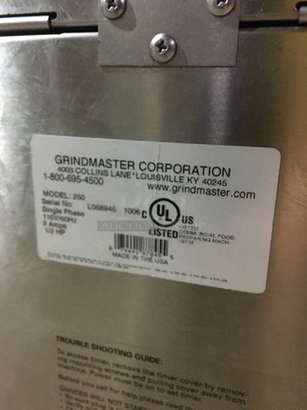 Sweet! Grindmaster Dual Bin Coffee Bean Grinder! Model 250 Serial L058945! 115V 1Phase!  - Image 5 of 8