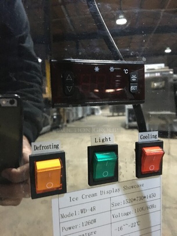 SWEET! 2020 LATE MODEL Evco Commercial Refrigerated Gelato/Ice Cream Showcase Display Case! With LED  Lights! With 2 Sliding Rear Doors! Model WD4R! 110V! Working When Removed! - Image 8 of 11