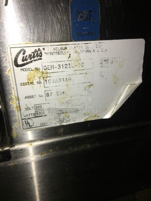 Curtis Commercial Countertop Dual Coffee Brewing Machine! With Hot Water Dispenser! With Beverage Holders/Dispensers! All Stainless Steel Body! Model GEM312IL10 Serial 10353419! 220V 1Phase! On Legs! - Image 5 of 9