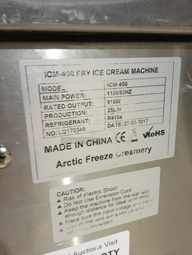 Sweet! 2017 Late Model! Arctic Freeze Creamery Commercial Fry Ice Cream Machine! All Stainless Steel! Model ICM400! With Cover! 110V! On Casters! Working When Removed! - Image 8 of 9