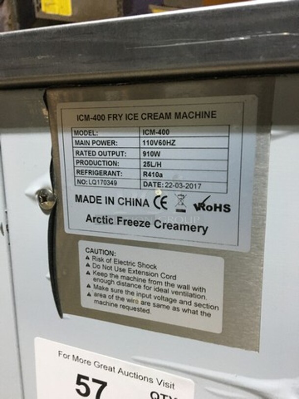 Nice! 2017 Late Model! Arctic Freeze Creamery Commercial Fry Ice Cream Machine! All Stainless Steel! Model ICM400! 110V! On Casters! Working When Removed! - Image 8 of 10