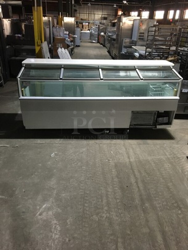 Hussmann Commercial Chest Freezer Merchandiser! With 4 Sliding Doors! With Poly Coated Baskets! Model LBN8 Serial 02D02204585! 115V!