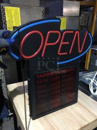 NICE! Premier LED "OPEN" Sign! With Programmable Digital Time! Works Great!