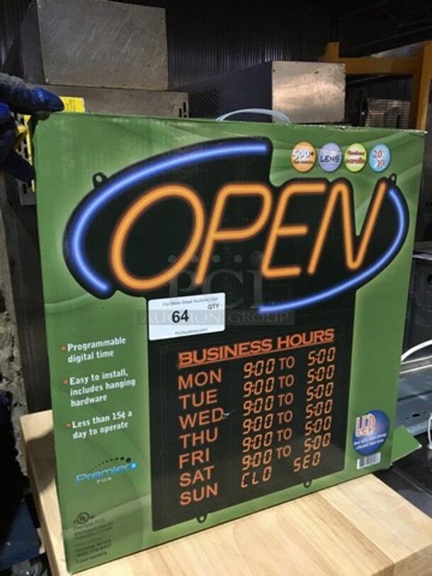 NICE! Premier LED "OPEN" Sign! With Programmable Digital Time! Works Great! - Image 8 of 8