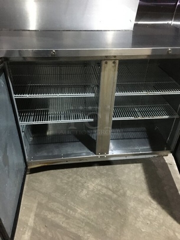 NICE! Beverage Air Commercial Refrigerated Work Top Station! With 2 Door Underneath Storage Space! With Poly Coated Racks! With Cold Topping Rail! All Stainless Steel! Model MS581S Serial 11009409! 115V 1Phase! - Image 5 of 12