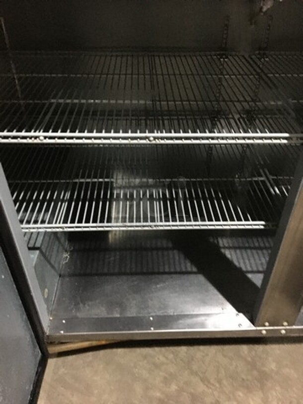 NICE! Beverage Air Commercial Refrigerated Work Top Station! With 2 Door Underneath Storage Space! With Poly Coated Racks! With Cold Topping Rail! All Stainless Steel! Model MS581S Serial 11009409! 115V 1Phase! - Image 6 of 12