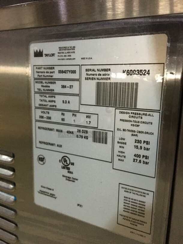 AWESOME! LATE MODEL Taylor Commercial Countertop Frozen Beverage Machine! All Stainless Steel! Model 38427 Serial K6093524! 208/230V 1Phase!
 - Image 8 of 9