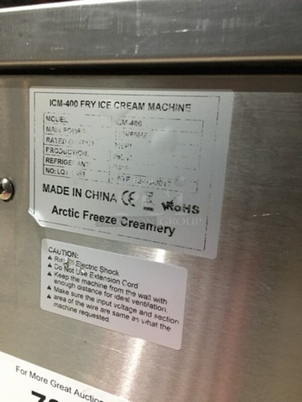 Sweet! 2017 Late Model! Arctic Freeze Creamery Commercial Fry Ice Cream Machine! All Stainless Steel! Model ICM400! 110V! On Casters! Working When Removed!  - Image 7 of 9