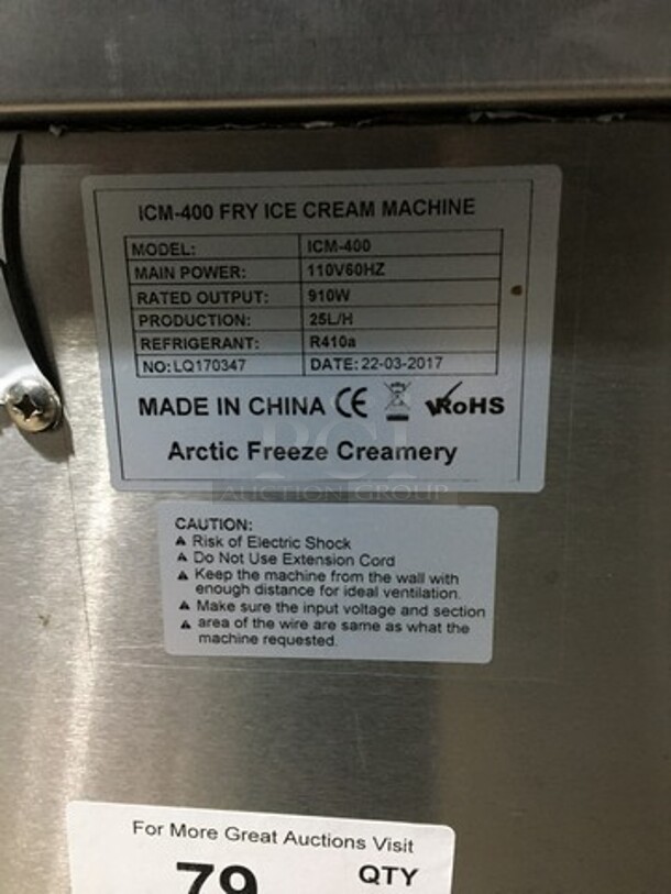 Nice! 2017 Late Model! Arctic Freeze Creamery Commercial Fry Ice Cream Machine! All Stainless Steel! Model ICM400! 110V! On Casters! Working When Removed! - Image 8 of 9