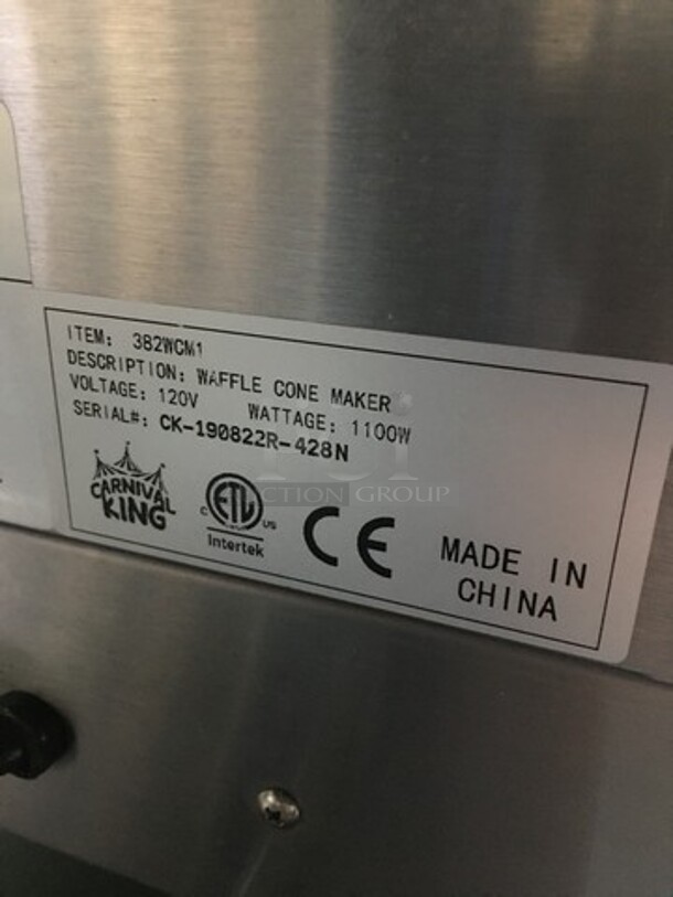 Carnival King Commercial Countertop Waffle Cone Maker! All Stainless Steel! Model 382WCM1 Serial CK190822R428N! 120V! Working When Removed! - Image 5 of 8