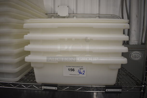 4 White Poly Bins w/ 2 Lids. 18x26x5.5. 4 Times Your Bid!