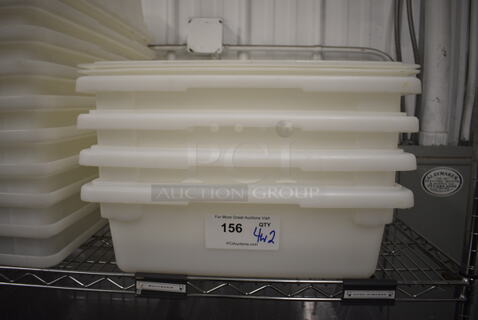4 White Poly Bins w/ 2 Lids. 18x26x5.5. 4 Times Your Bid!