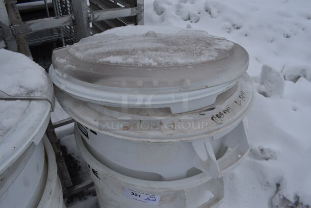 2 White Poly Trash Cans w/ 2 Lids on Trash Can Dolly. 24x24x28. 2 Times Your Bid! - Image 2 of 2