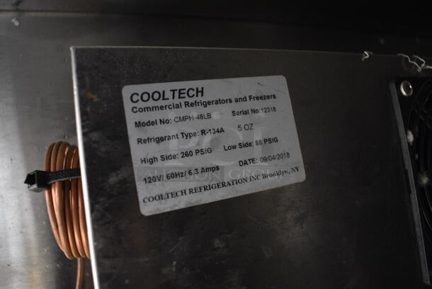 NICE! 2018 Cooltech Model CMPH-48LB Stainless Steel Commercial 2 Door Undercounter Cooler on Commercial Casters. 115 Volts, 1 Phase. 48x32x35. Tested and Working! - Image 4 of 5