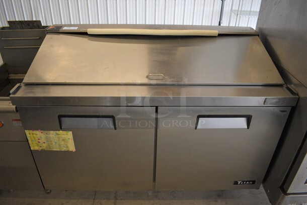 NICE! Titan Model XTSU60 Stainless Steel Commercial Sandwich Salad Prep Table Bain Marie Mega Top on Commercial Casters. 115 Volts, 1 Phase. 62x30x45. Tested and Powers On But Does Not Get Cold