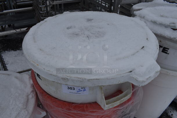 2 Poly Trash Cans w/ 2 Lids on Trash Can Dolly. 24x24x28. 2 Times Your Bid! - Image 2 of 3