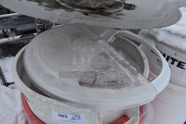2 Poly Trash Cans w/ 2 Lids on Trash Can Dolly. 24x24x28. 2 Times Your Bid! - Image 3 of 3