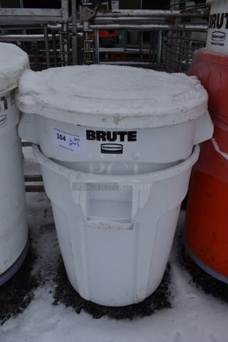 2 Rubbermaid Brute White Poly Trash Cans w/ 1 Lid. 20x20x23. 2 Times Your Bid!
