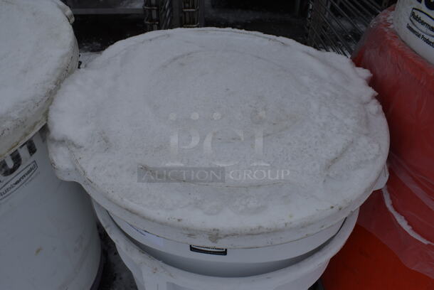 2 Rubbermaid Brute White Poly Trash Cans w/ 1 Lid. 20x20x23. 2 Times Your Bid! - Image 2 of 3