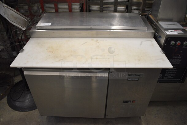 NICE! Centaur Model CPR-44 Stainless Steel Commercial Pizza Prep Table w/ Cutting Board on Commercial Casters. 115 Volts, 1 Phase. 48x35x43. Tested and Working!