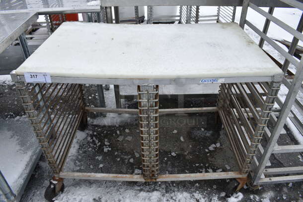 Metal Commercial Double Transport Pan Rack w/ Cutting Board Countertop on Commercial Casters. 41x24x31