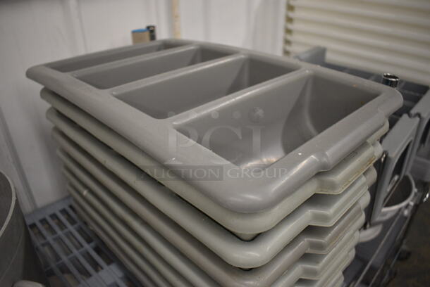 8 Gray Poly 4 Compartment Silverware Caddies. 12x19x4. 8 Times Your Bid!