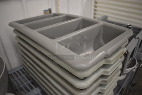 8 Gray Poly 4 Compartment Silverware Caddies. 12x19x4. 8 Times Your Bid!