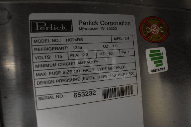 NICE! Perlick Model HC24RS Stainless Steel Commercial Mini Cooler Merchandiser. Comes w/ 4 Commercial Casters. 115 Volts, 1 Phase. 24x24x34. Tested and Working! - Image 5 of 7