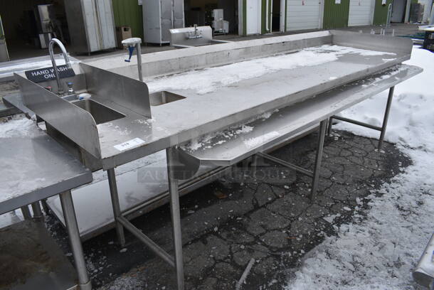 10' Stainless Steel Commercial Table w/ Sink Bay, Faucet, Handles and Water Dispenser. 120x41x44
