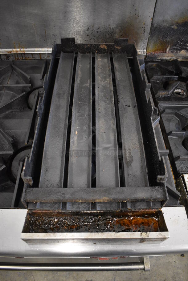 GORGEOUS! Wolf Stainless Steel Commercial Gas Powered 10 Burner Range w/ Additional Grill Piece, 2 Ovens and Overshelf. 56x33x59 - Image 3 of 8