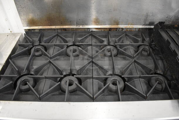 GORGEOUS! Wolf Stainless Steel Commercial Gas Powered 10 Burner Range w/ Additional Grill Piece, 2 Ovens and Overshelf. 56x33x59 - Image 4 of 8