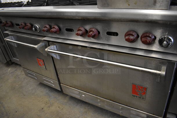 GORGEOUS! Wolf Stainless Steel Commercial Gas Powered 10 Burner Range w/ Additional Grill Piece, 2 Ovens and Overshelf. 56x33x59 - Image 6 of 8