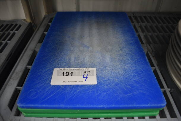 4 Cutting Boards; 1 Blue and 3 Green. 12x18x0.5. 4 Times Your Bid!