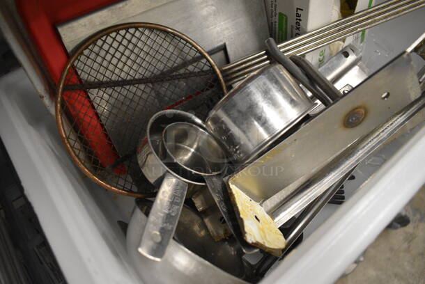 ALL ONE MONEY! Lot of Various Items Including Skimmer, Gloves and Metal Measuring Cups in White Bin! - Image 2 of 3