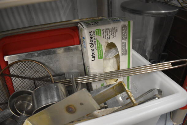 ALL ONE MONEY! Lot of Various Items Including Skimmer, Gloves and Metal Measuring Cups in White Bin! - Image 3 of 3