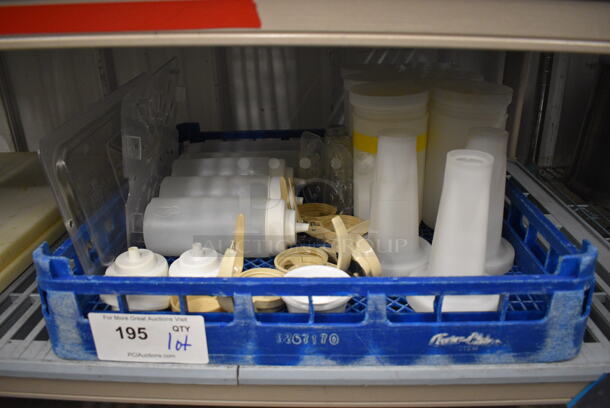 ALL ONE MONEY! Lot of Various Items Including Condiment Bottles and Syrup Pourer Lids in Blue Dish Caddy! - Image 1 of 4