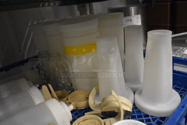 ALL ONE MONEY! Lot of Various Items Including Condiment Bottles and Syrup Pourer Lids in Blue Dish Caddy! - Image 2 of 4