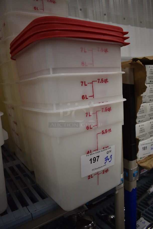 10 Poly 7.5 Quart Containers w/ 10 Red Lids. 9x9x9. 10 Times Your Bid! - Image 2 of 3
