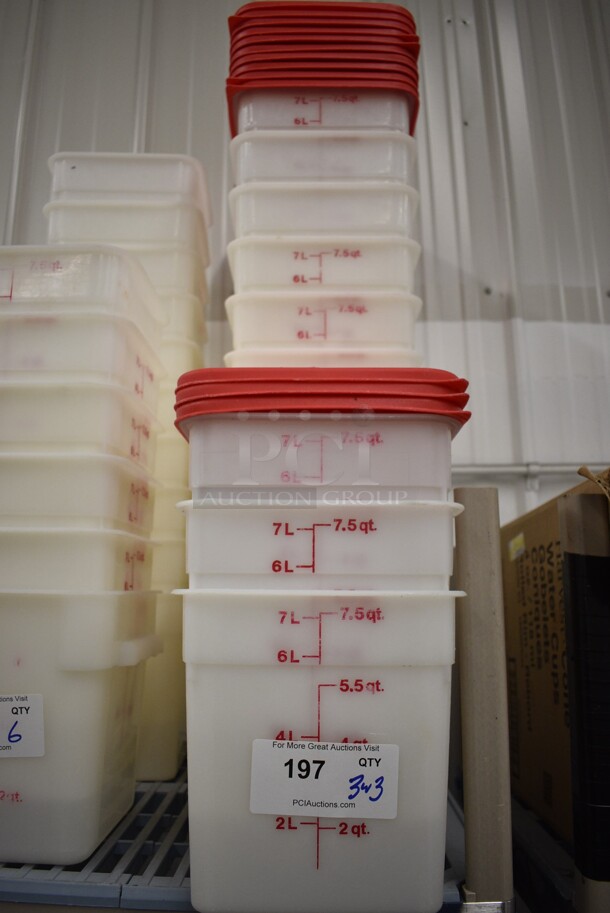 10 Poly 7.5 Quart Containers w/ 10 Red Lids. 9x9x9. 10 Times Your Bid! - Image 3 of 3