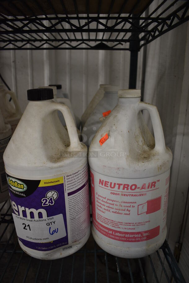 6 Various Jugs of Cleaner; Neutro Air Odor Neutralizer, Odo Ban Germ Disinfectant, MIRx 60 Super Strength Foul Odor Eliminator, Misty Pro Tec Carpet Protect Concentrate, Commercial Scrubbable Floor Finish and Odo Ban Grease Kitchen Floor and Wall Degreaser. 6x6x12. 6 Times Your Bid!