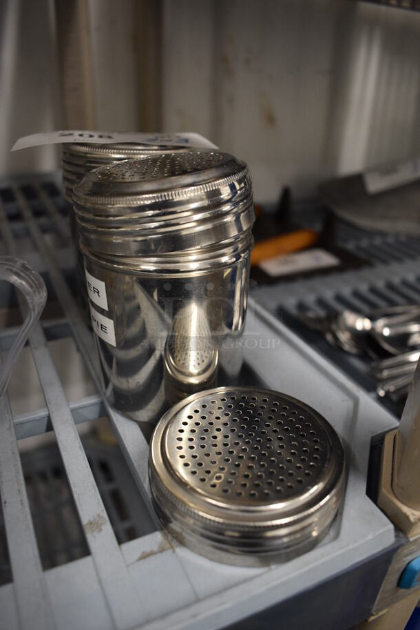 2 Metal Seasoning Shakers w/ 3 Lids. 3x3x4. 2 Times Your Bid! - Image 1 of 2