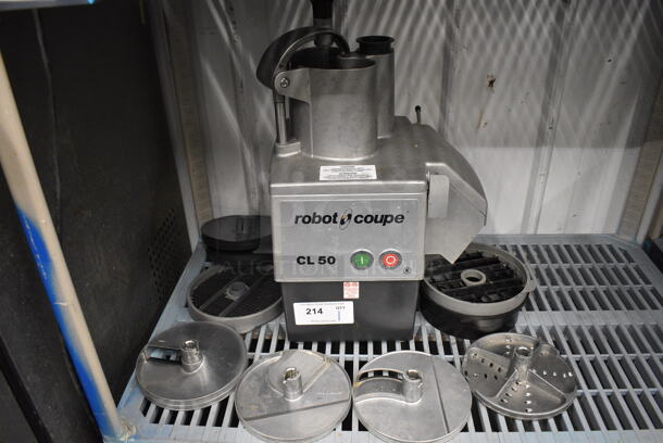 FANTASTIC! Robot Coupe Model CL 50 Series E Metal Commercial Countertop Food Processor w/ 6 Blades and 2 Covers. 120 Volts, 1 Phase. 15x13x23. Tested and Working! - Image 1 of 11