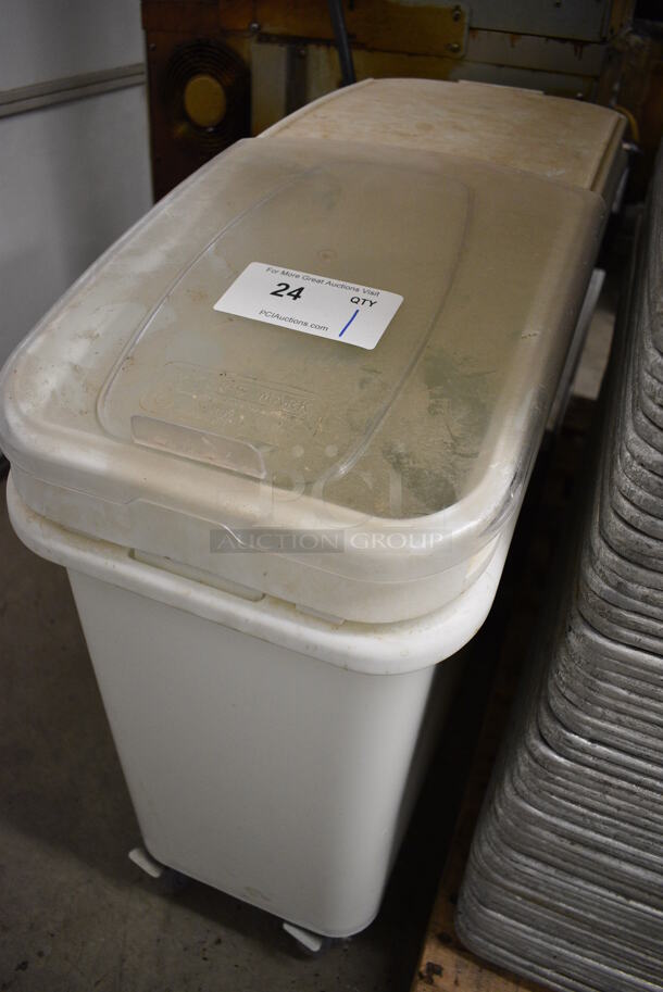 Baker's Mark White Poly Ingredient Bin w/ Clear Lid on Commercial Casters. 12x29x29 - Image 3 of 4