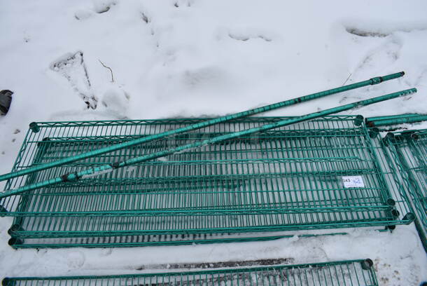 ALL ONE MONEY! Lot of 4 Green Finish Metro Shelves w/ 2 Poles! 60x18x1.5, 87" - Image 2 of 2