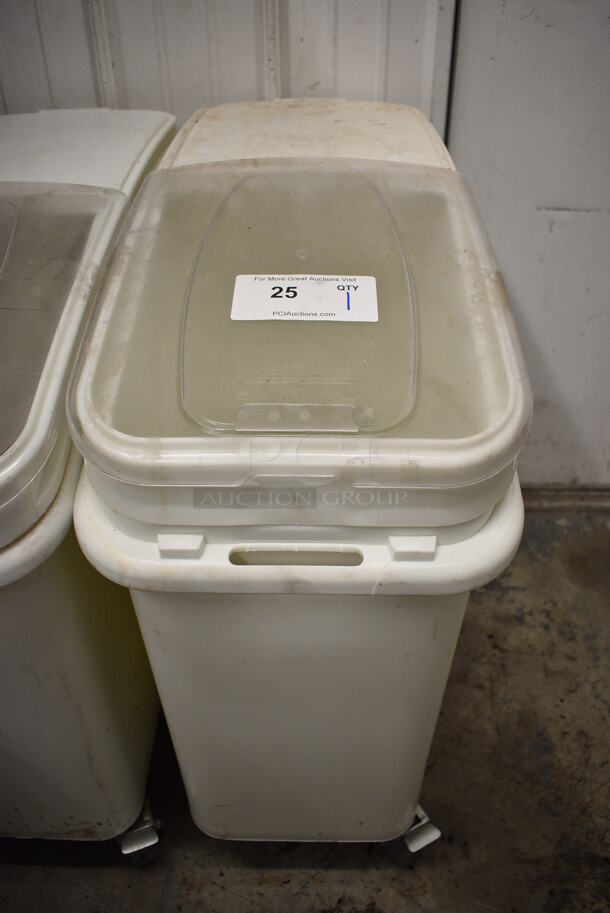 Baker's Mark White Poly Ingredient Bin w/ Clear Lid on Commercial Casters. 12x29x29 - Image 1 of 4