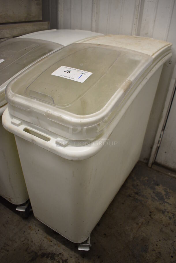 Baker's Mark White Poly Ingredient Bin w/ Clear Lid on Commercial Casters. 12x29x29 - Image 2 of 4